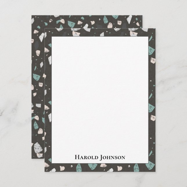 Cartão De Notas Sea Green Grey Glass Chips Terrazzo Pattern Frame (Frente/Verso)