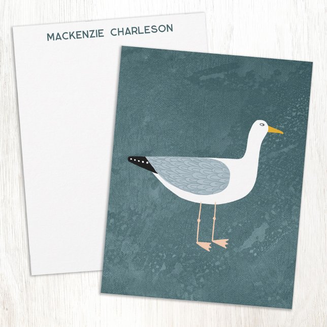 Cartão De Notas Seagull Nautical Coastal Bird Personalized (Seagull coastal bird personalized custom name or text notecards)