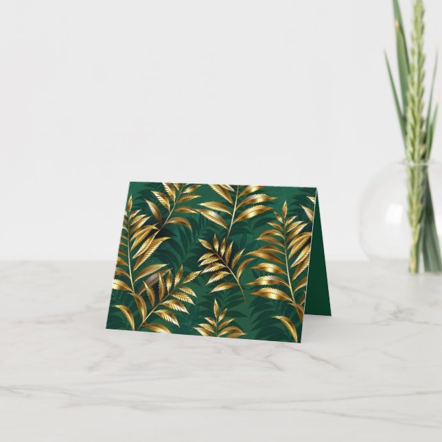 Cartão De Notas Seamless pattern with golden ferns (Frente)