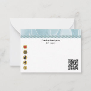 Cartão De Notas Seda Azul-Elegante, Mídia Social e Código QR
