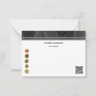 Cartão De Notas Seda Negra Elegante, Mídia Social e Código QR