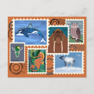 Cartão De Notas Selos Postais de Animais Postcard 10-Pack