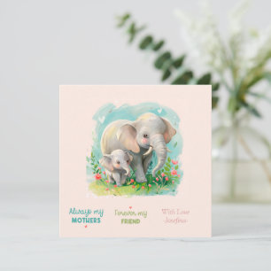 Cartão De Notas Sempre minha mãe - Mãe elefante e rosa-bebê