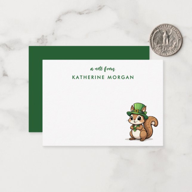 Cartão De Notas Serelepe Esquilo do Dia de São Patrício Personaliz (Frente/Verso In Situ)