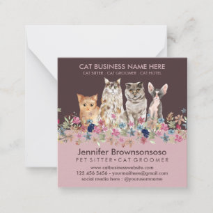 Cartão De Notas Serviço de Petshop de Groomer de Gato Rosa Sentado