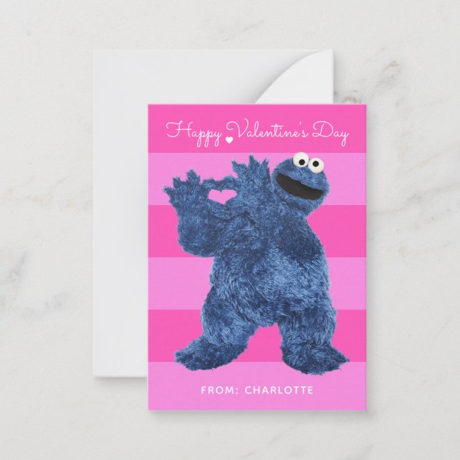 Cartão De Notas Sesame Street | Cookie Monster Heart Hand Sign (Frente)