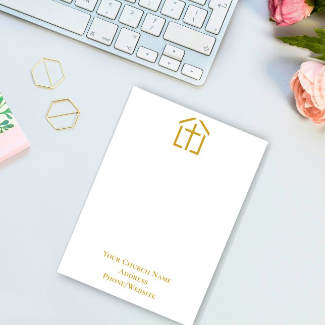 Cartão De Notas Seu nome de igreja Dourado Cross Simple Note Card (Your Church Name Gold Cross Simple Note Card)