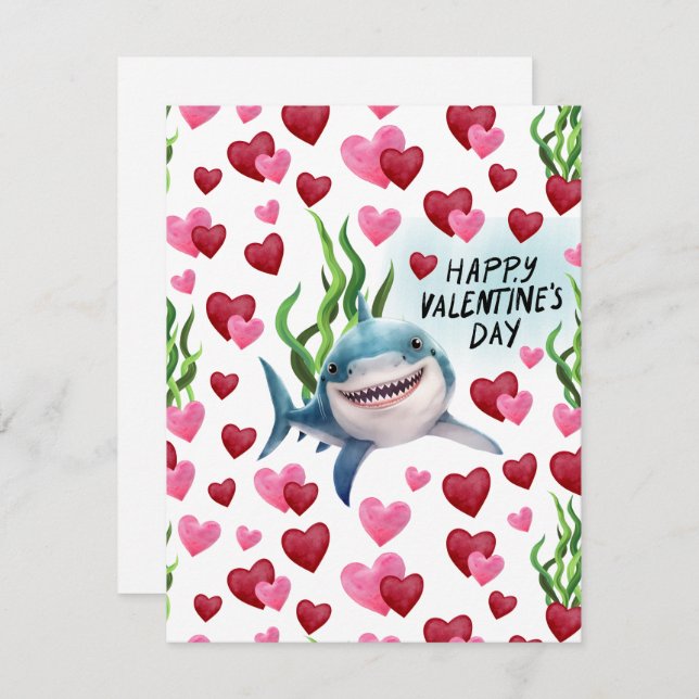 Cartão De Notas Shark Love Valentine’s Day Card in White (Frente/Verso)