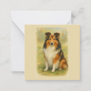 Cartão De Notas Shetland Sheepdog Sentado Aquarela