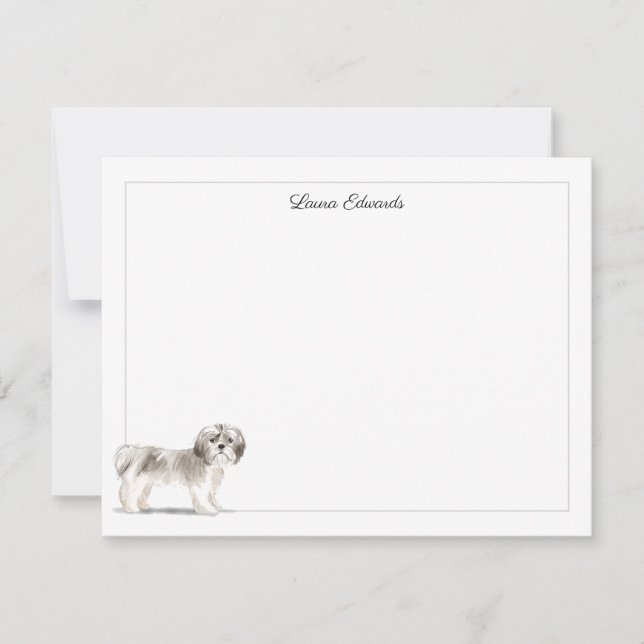 Cartão De Notas Shih Tzu Gray Border Personalized (Frente)