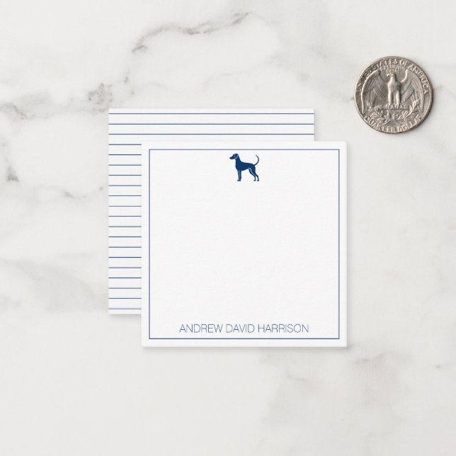 Cartão De Notas Silhueta de Cão Azul e Branco Personalizada (Frente/Verso In Situ)