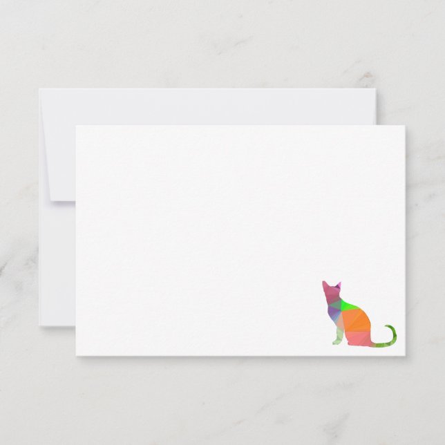 Cartão De Notas Silhueta de Gato Low Poly em Branco (Frente)