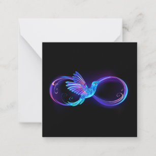 Cartão De Notas Símbolo Neon Infinity com Hummingbird brilhante