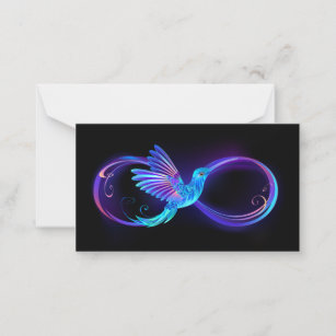 Cartão De Notas Símbolo Neon Infinity com Hummingbird brilhante
