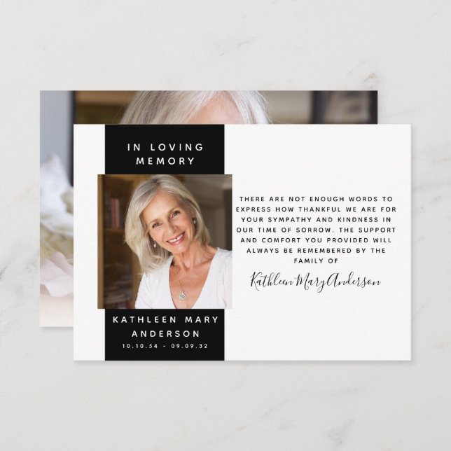 Cartão De Notas Simpatia Fotográfica Moderna Funeral Obrigado Nota (Frente/Verso)