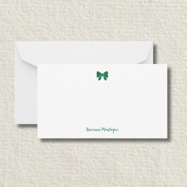 Cartão De Notas Simple Bottle Green  Bow Handwritten Name  (Criador carregado)