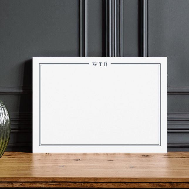 Cartão De Notas Simple Classic Navy Blue 3-Initial Monogram (Criador carregado)