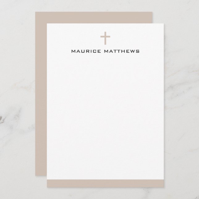 Cartão De Notas Simple cross name light mocha brown border flat (Frente/Verso)