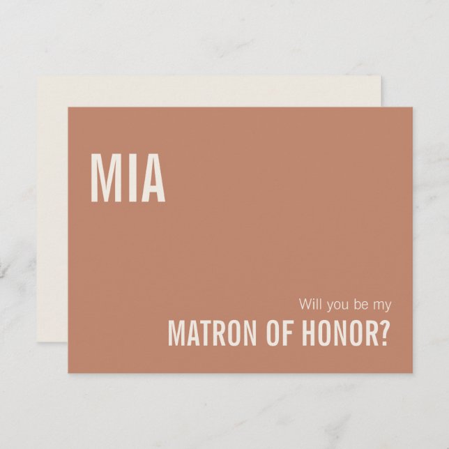 Cartão De Notas Simple Dusty Terracotta Matron da Honra Proposta (Frente/Verso)