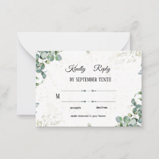 Cartão De Notas Simple Elegant Eucalyptus Greenery Wedding RSVP Ca