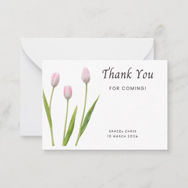 Cartão De Notas Simple & Elegant Thank You Card | Pink Flower | Pr (Frente)