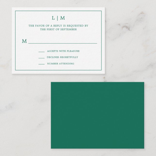 Cartão De Notas Simple Emerald Green Elegant Wedding Mini RSVP (Frente/Verso)