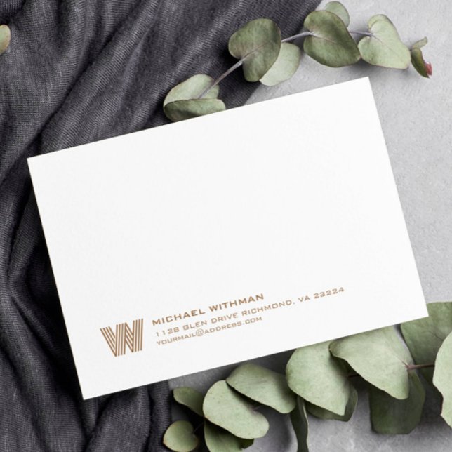 Cartão De Notas Simple Lines Monogram Initial Name Address Bronze (Criador carregado)