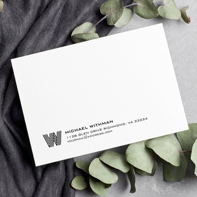 Cartão De Notas Simple Lines Monogram Initial Name Classic Black (Criador carregado)