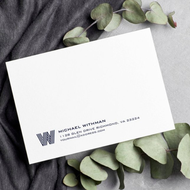 Cartão De Notas Simple Lines Monogram Initial Name DARK BLUE (Criador carregado)