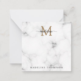 Cartão De Notas Simple Marble Gold Girly Script Monogram Square