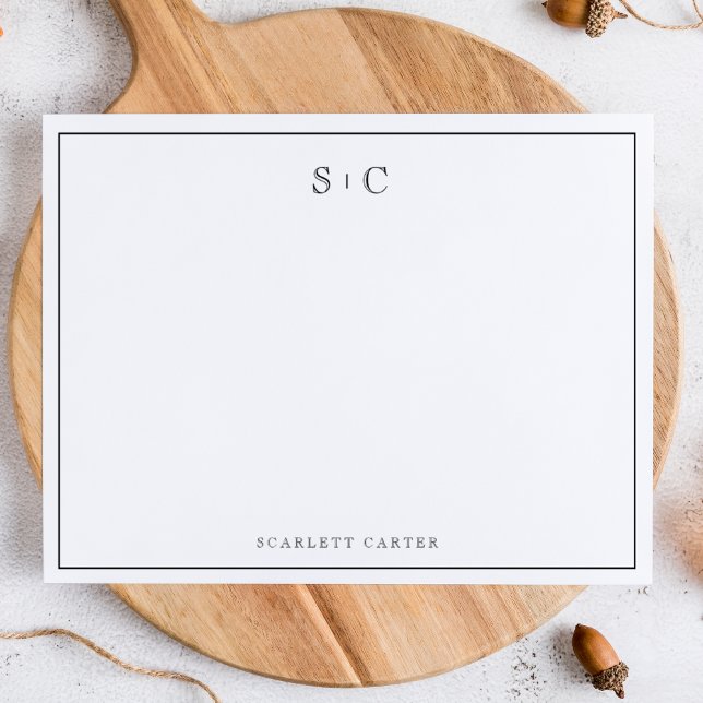 Cartão De Notas Simple Modern Initials Border Stationery Note Card (Criador carregado)