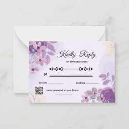 Cartão De Notas Simple Modern Purple Floral Wedding RSVP Card