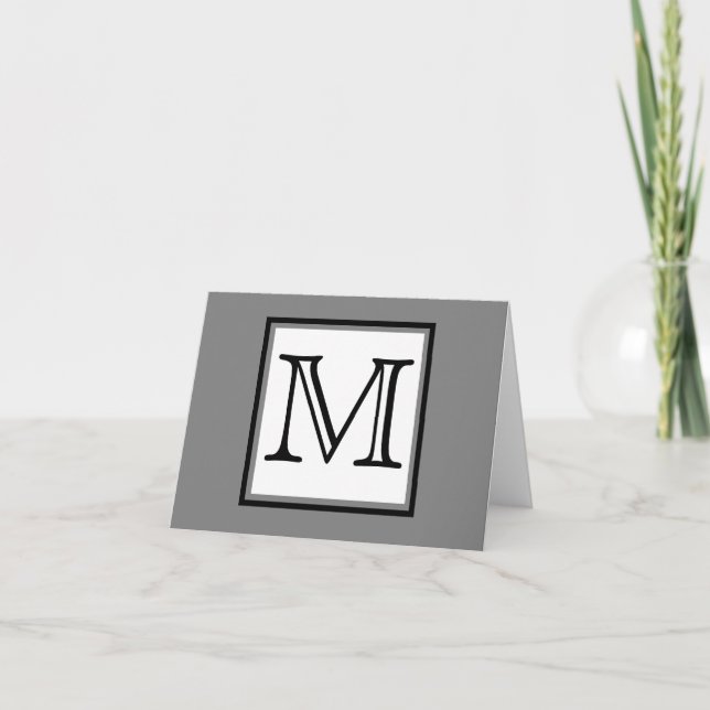 Cartão De Notas Simple Monogram Gray Black White Blank Inside (Frente)