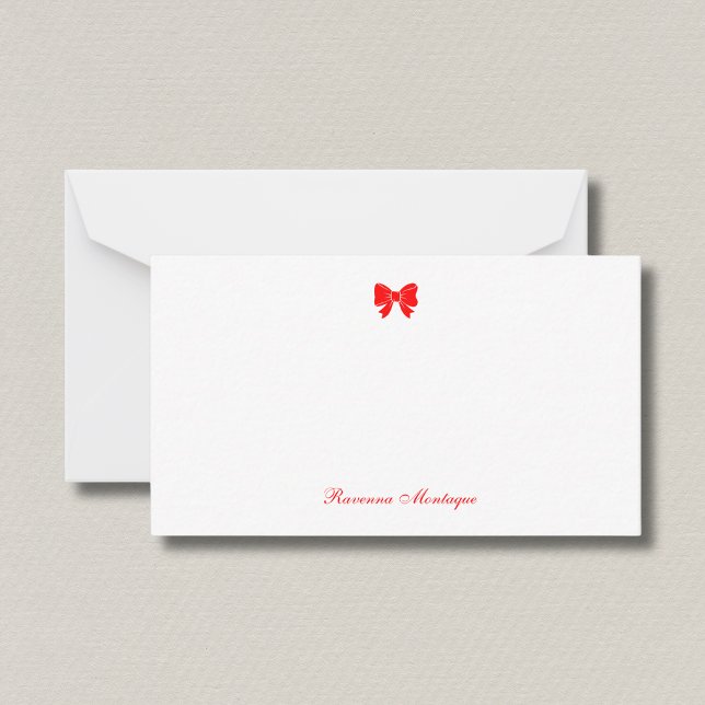 Cartão De Notas Simple Neon Red Chic Bow Handwritten Name  (Criador carregado)