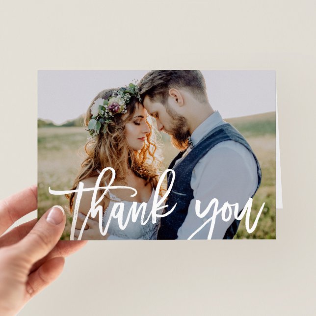Cartão De Notas Simple Photo Overlay Wedding Thank You (Criador carregado)