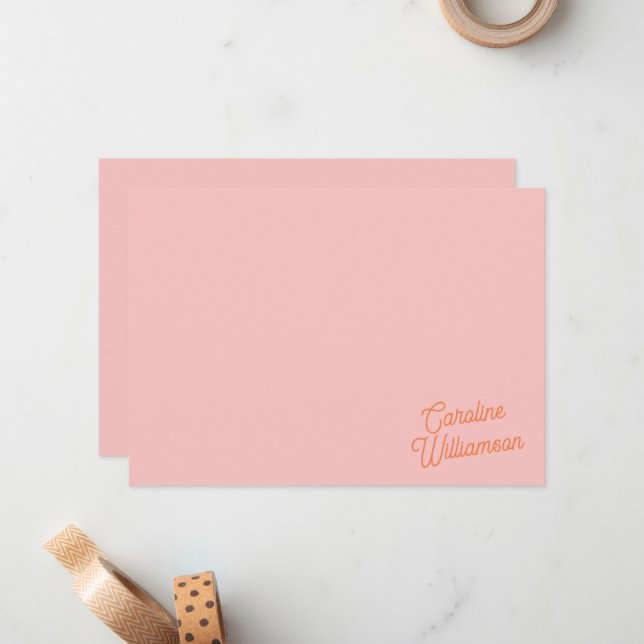 Cartão De Notas Simple Pink Orange Script Personalized Stationery  (Frente/Verso In Situ)
