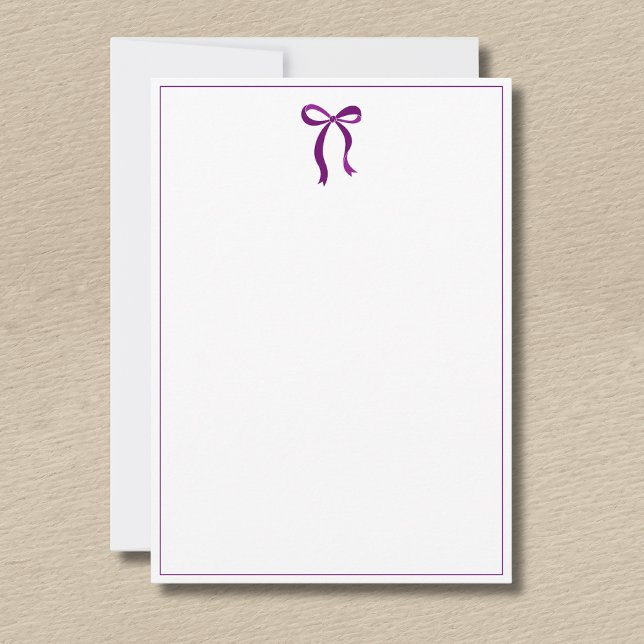 Cartão De Notas Simple Plum Purple Bow Thin Border No text (Criador carregado)