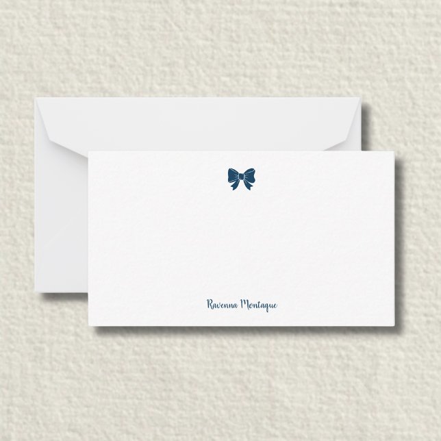 Cartão De Notas Simple Prussian Blue Bow Handwritten Name  (Criador carregado)