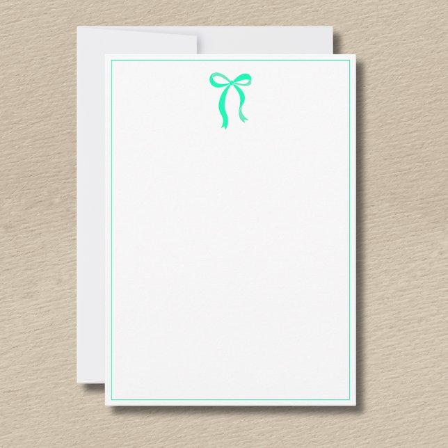 Cartão De Notas Simple Seafoam Green Bow Thin Border No text (Criador carregado)