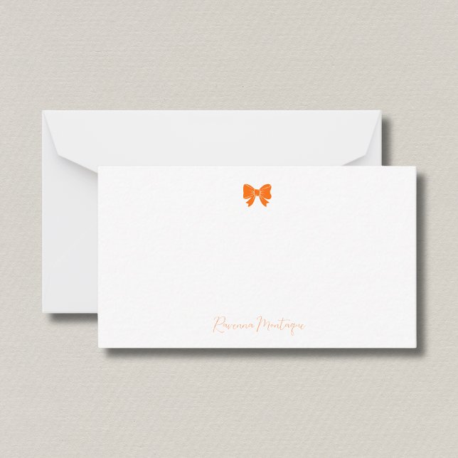 Cartão De Notas Simple Sunset Orange Chic Bow Handwritten Name  (Criador carregado)