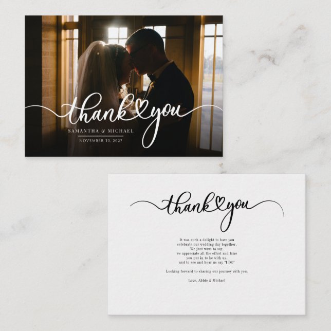 Cartão De Notas Simples Agradecimento de Foto de Casamento com Let (Frente/Verso)