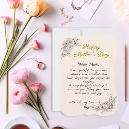 Cartão De Notas Simples bege - Carta Personalizada do Dia da Mãe