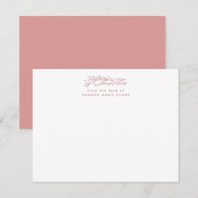 Cartão De Notas Simples Botânico Rosa Corado Rústico (Frente/Verso)