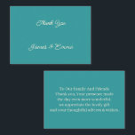 Cartão De Notas Simples Casamento Personalizado De Teal Obrigado<br><div class="desc">Nosso simples cartões de agradecimentos de casamento personalizado, a maneira perfeita de expressar sua gratidão aos seus convidados por compartilhar no seu dia especial, feito com estoque de cartão de alta qualidade e apresentando um belo design, este cartão certamente dará uma impressão duradoura. A frente da placa apresenta as palavras...</div>