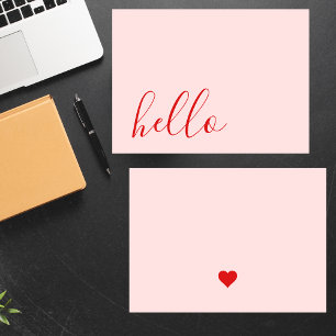 Cartão De Notas Simples Elegante Blush Rosa e Coração Vermelho