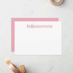 Cartão De Notas Simples Elegante Girly Blush Nome Rosa