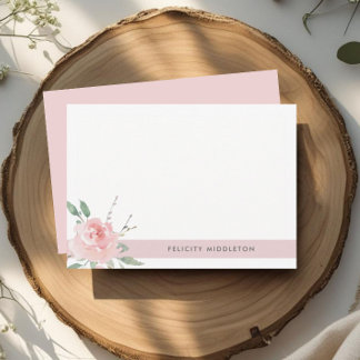 Cartão De Notas Simples Elegantes Florais Rosa Choque 