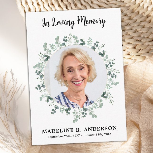 Cartão De Notas Simples Eucalyptus Memorial Foto Funeral Obrigado (Criador carregado)