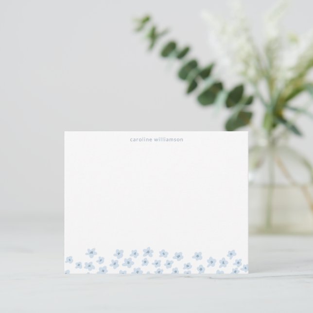 Cartão De Notas Simples Flores Bobas Fofas Azul Suave Personalizad (Em pé/Frente)