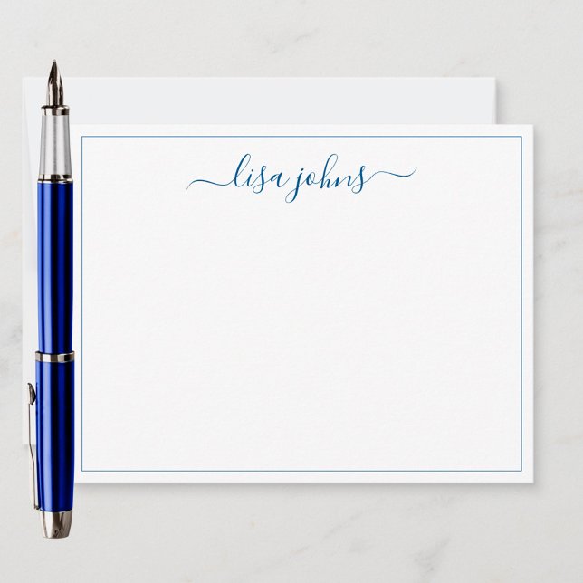 Cartão De Notas Simples Marinho Azul Script Professional Flat (Criador carregado)